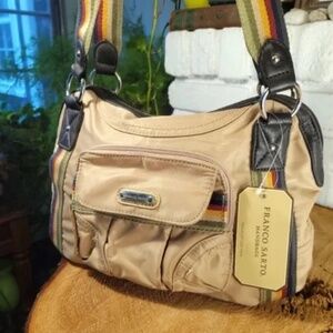Retro Rainbow Strap Nylon Bag with tethered mini purse